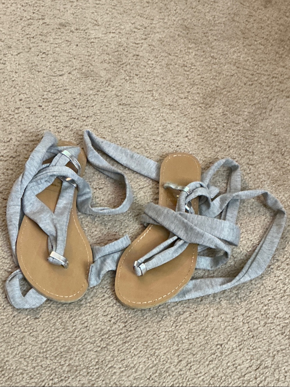 Women's Metallic Silver Wrap Sandals with Ankle Tie